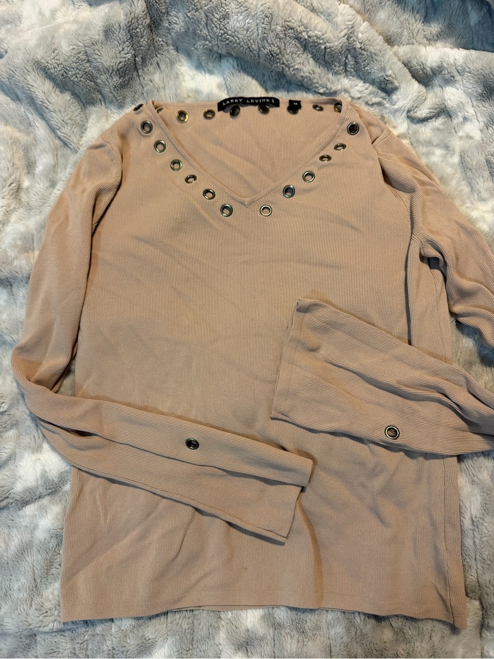 Larry Levine Vintage Grommet Neckline Flared Sleeve Long Sleeve Blouse